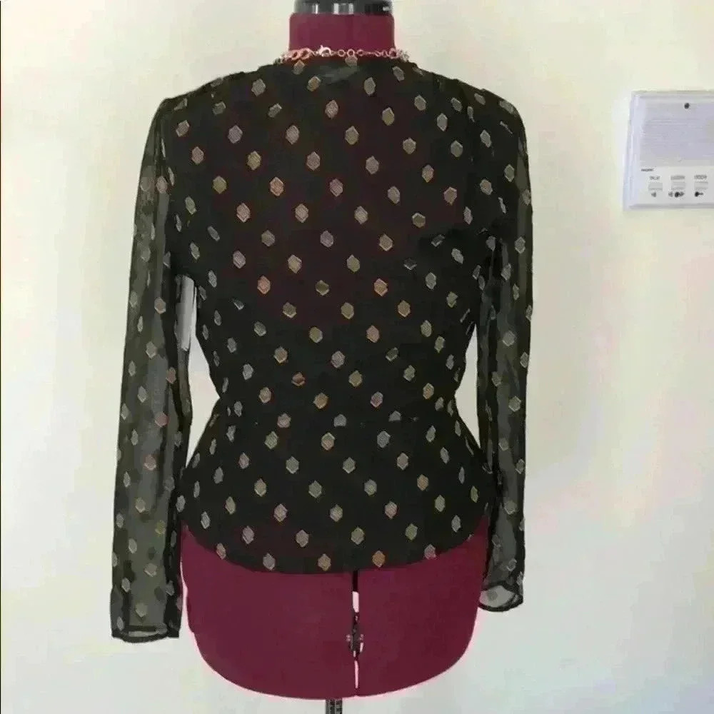 NWOT a sheer black and gold wrap blouse - Picture 6 of 6